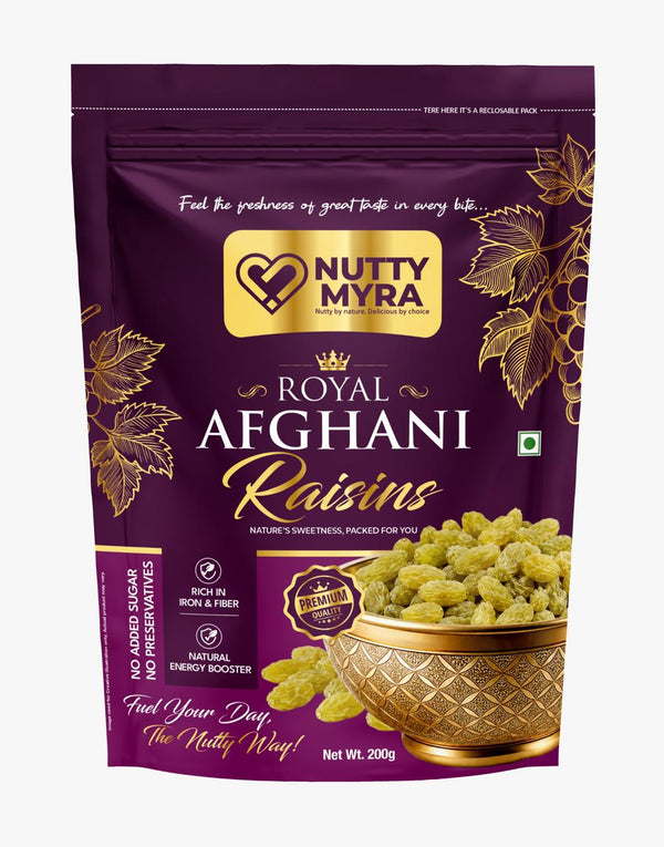 Nutty Myra Royal Afghani Raisins – Premium Quality Green Raisins (200g)