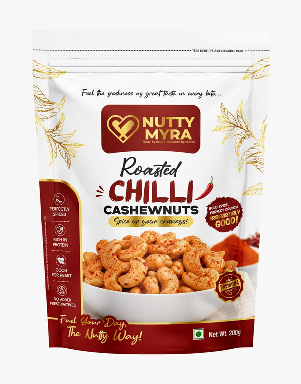 Nutty Myra Roasted Chilli Cashews – Spicy & Crunchy Cashew Nuts (200g)