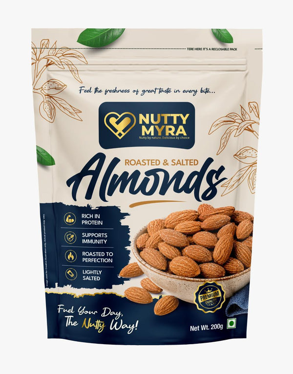 Nutty Myra Roasted & Salted Almonds – Premium Crunchy Almonds (200g)