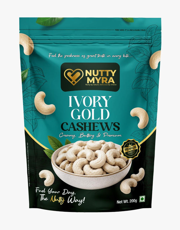Nutty Myra Ivory Gold Cashews – Premium Creamy & Buttery Cashews (200g)