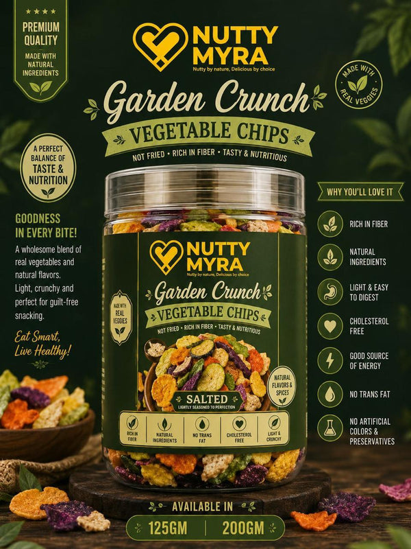 Nutty Myra Garden Crunch – Premium Salted Vegetable Chips