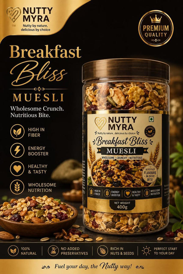 Nutty Myra Breakfast Bliss Muesli – Premium Crunchy & Nutritious Muesli (400g)